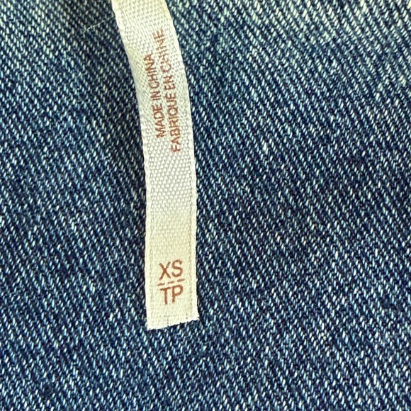 Free People Distressed Blue Denim Jacket with Gray Sleeves - Picture 3 of 4